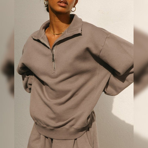 Womens Casual Oversized 57%Cotton 43%Polyester Half zip Sweatshirt 326263WWF print logo 1