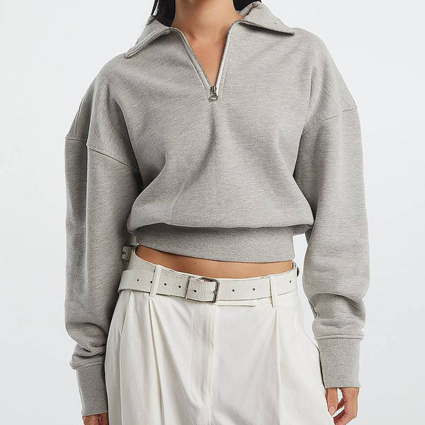 Womens Oversized Cropped 72%Cotton 28%Polyester Half zip Sweatshirt 425175WSI print logo 1