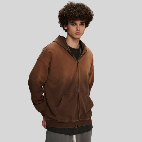 Mens Oversized Vintage 58% cotton 42% polyester Zip Hoodie DQ-2596 print logo 1
