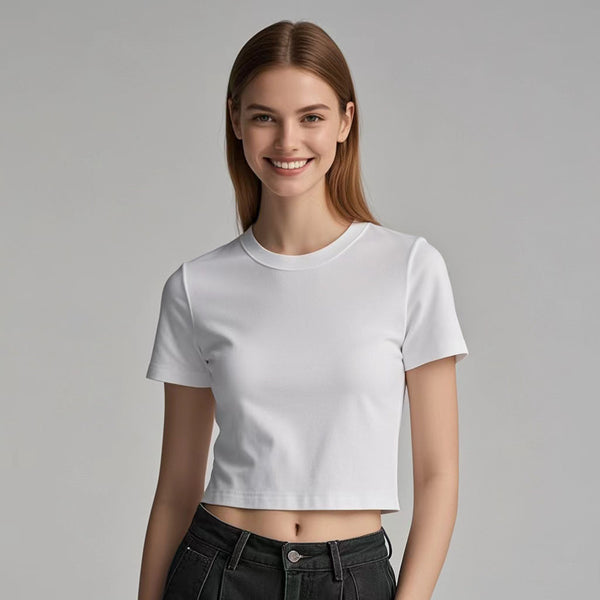 Womens Casual Cropped 92%cotton 8%spandex Baby Tee HF-240925 print logo 1