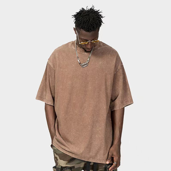 Mens Oversized Washed 100%cotton T Shirt WASH-T270 print logo 1
