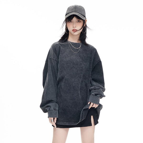 Washed Oversized 100%cotton Long Shirt WASH-ZJCX230 print logo 1