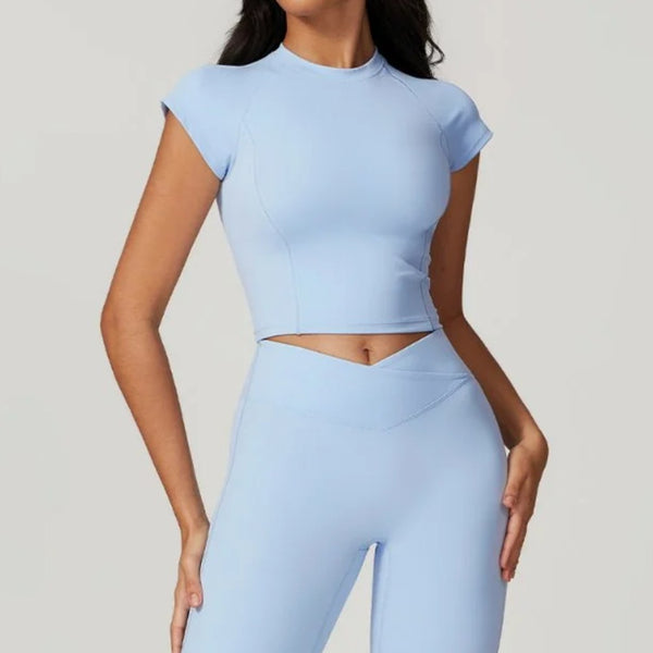 Womens Gym Workout 75%nylon 25%spandex Yoga Set Z-8799 - short sleeve