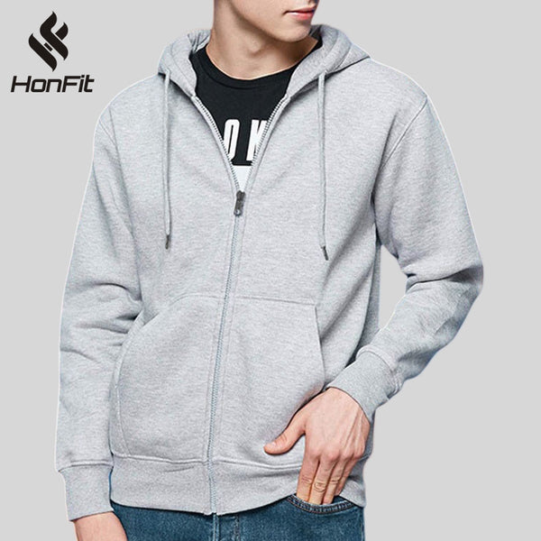 Mens Casual 52%Cotton 48%polyester Zip Hoodie 04EC01 - Honfitwear