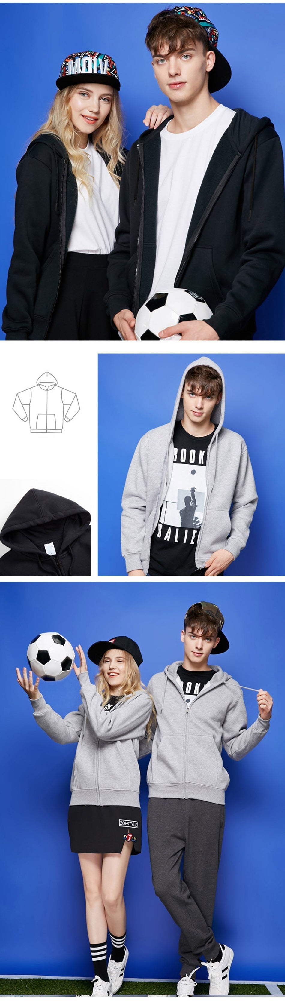 Mens Casual 52%Cotton 48%polyester Zip Hoodie 04EC01