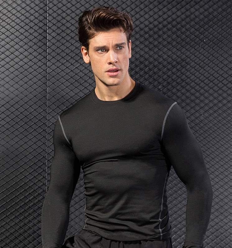Mens Gym Compression 85%polyester 15%spandex Long Sleeve Shirt 1019 print logo 32