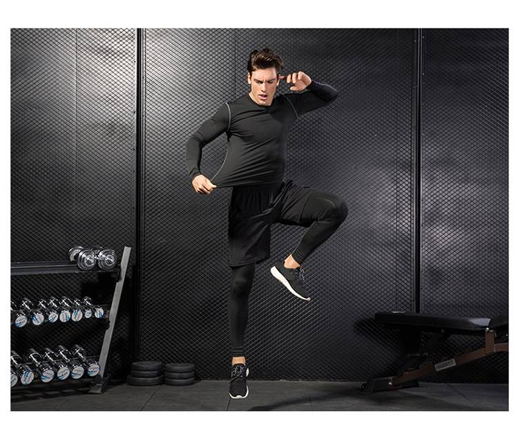 Mens Gym Compression 85%polyester 15%spandex Long Sleeve Shirt 1019 print logo 35