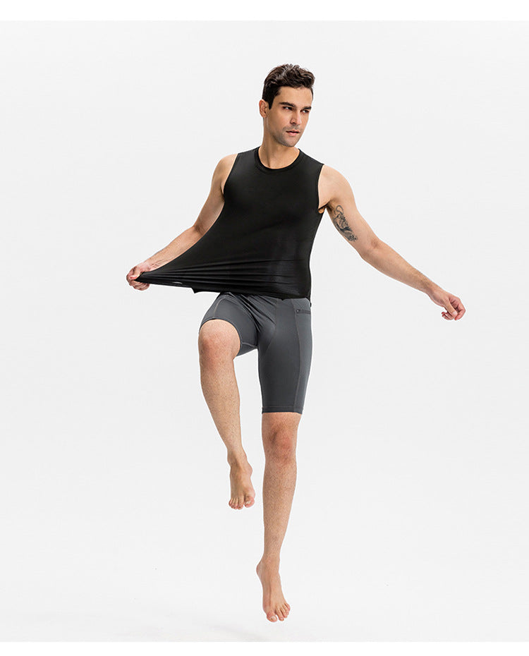 Mens Gym Training 85%polyester 15%spandex Compression Shorts print logo 35