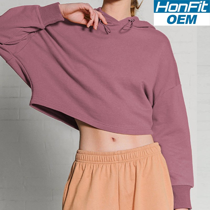 Womens Activewear Cropped 100% cotton Hoodie 122577 print logo 3