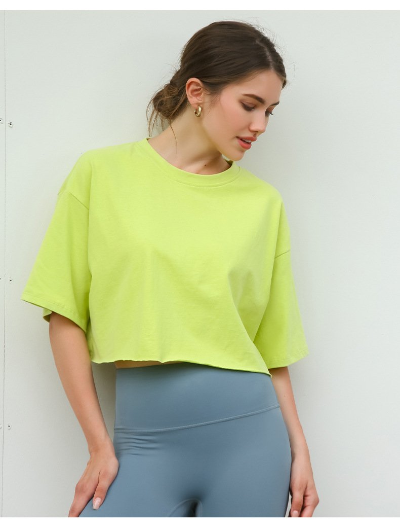 Womens Casual Sportswear 100%Cotton Cropped T-shirt 220185 print logo 52