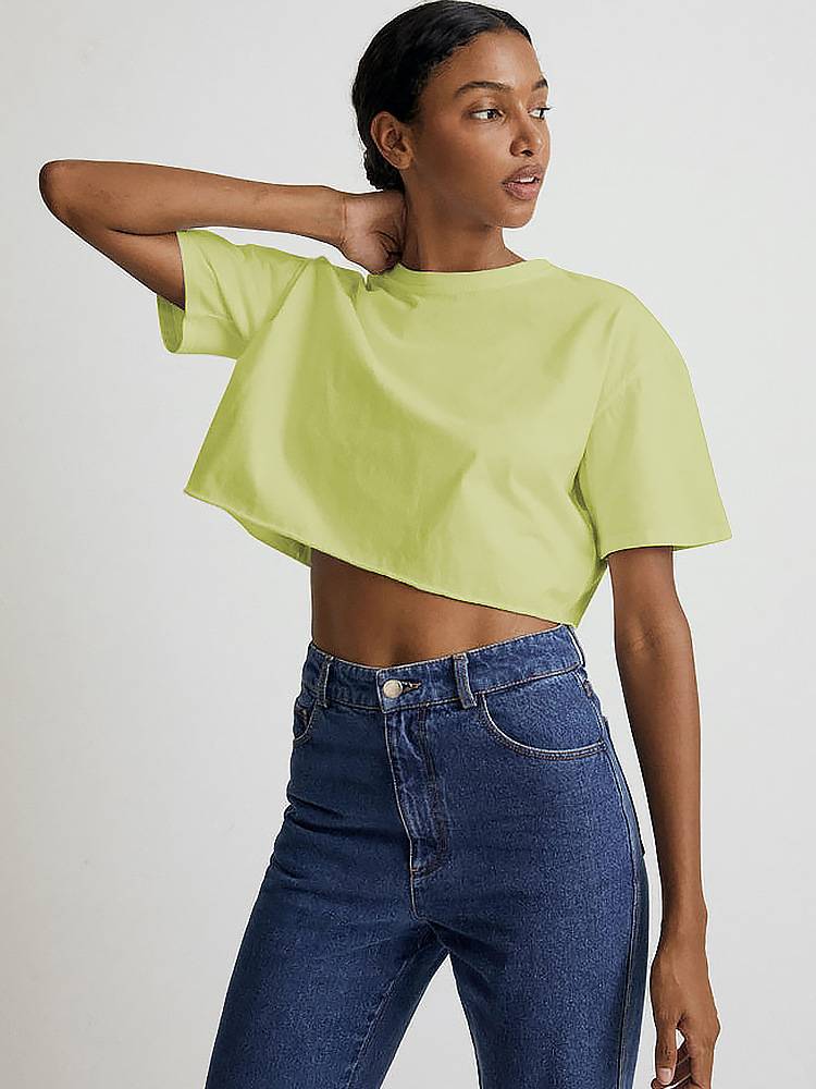 Womens Casual Sportswear 100%Cotton Cropped T-shirt 220185 print logo 13