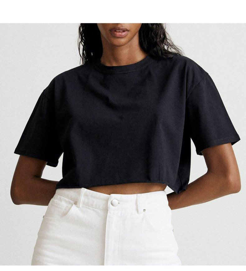 Womens Casual Sportswear 100%Cotton Cropped T-shirt 220185 print logo 36