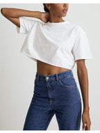 Womens Casual Sportswear 100%Cotton Cropped T-shirt 220185 print logo 32