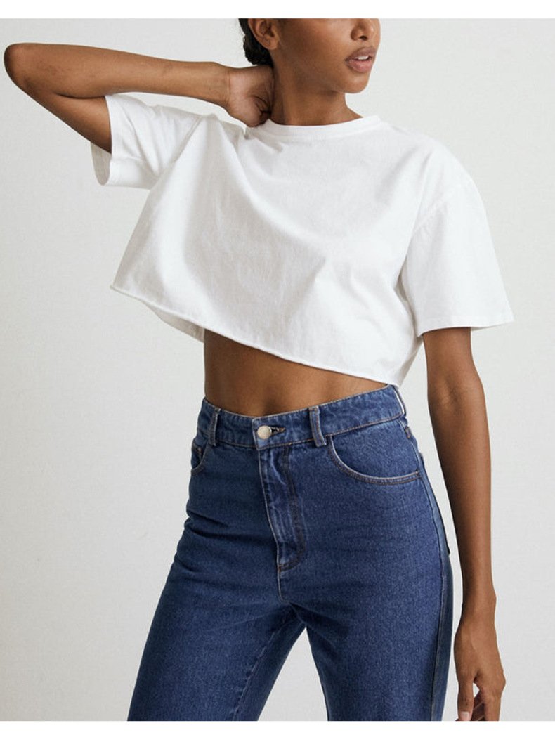 Womens Casual Sportswear 100%Cotton Cropped T-shirt 220185 print logo 32