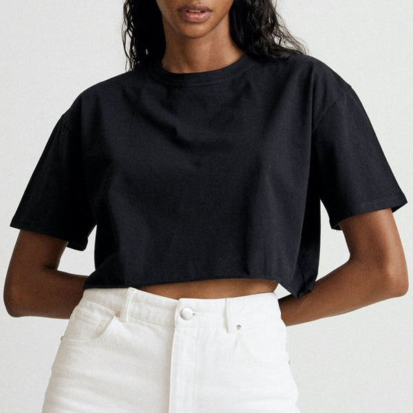 Womens Casual Sportswear 100%Cotton Cropped T-shirt 220185 print logo 1
