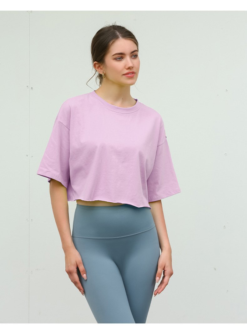 Womens Casual Sportswear 100%Cotton Cropped T-shirt 220185 print logo 45