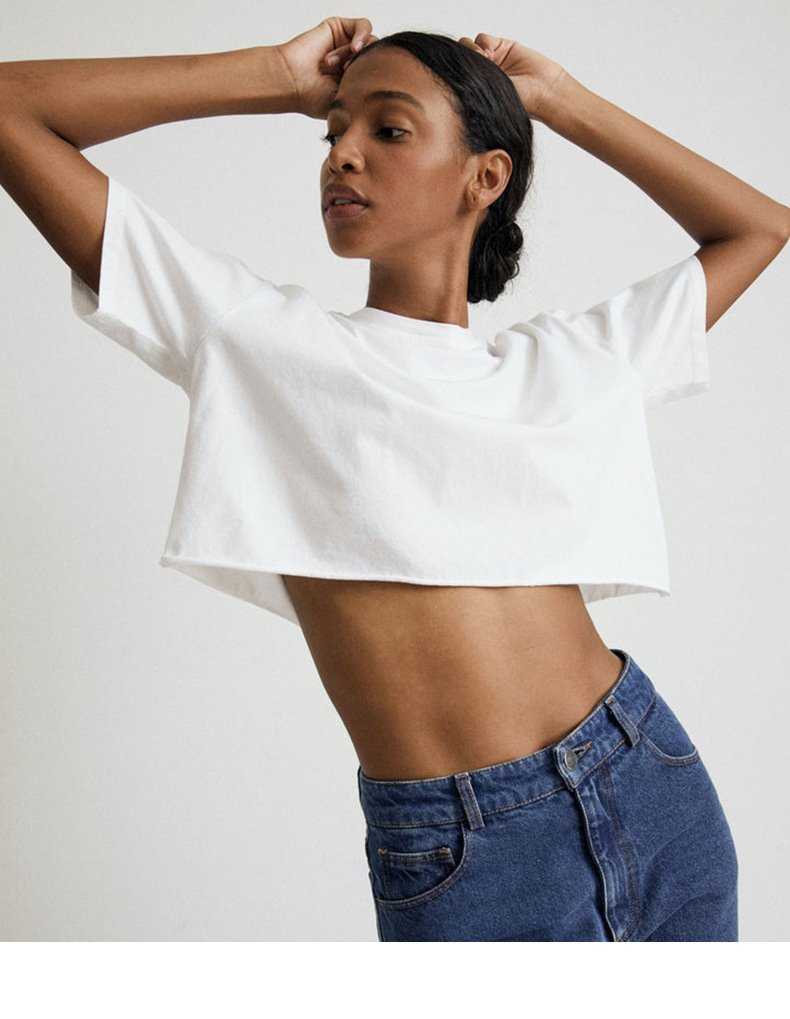 Womens Casual Sportswear 100%Cotton Cropped T-shirt 220185 print logo 30