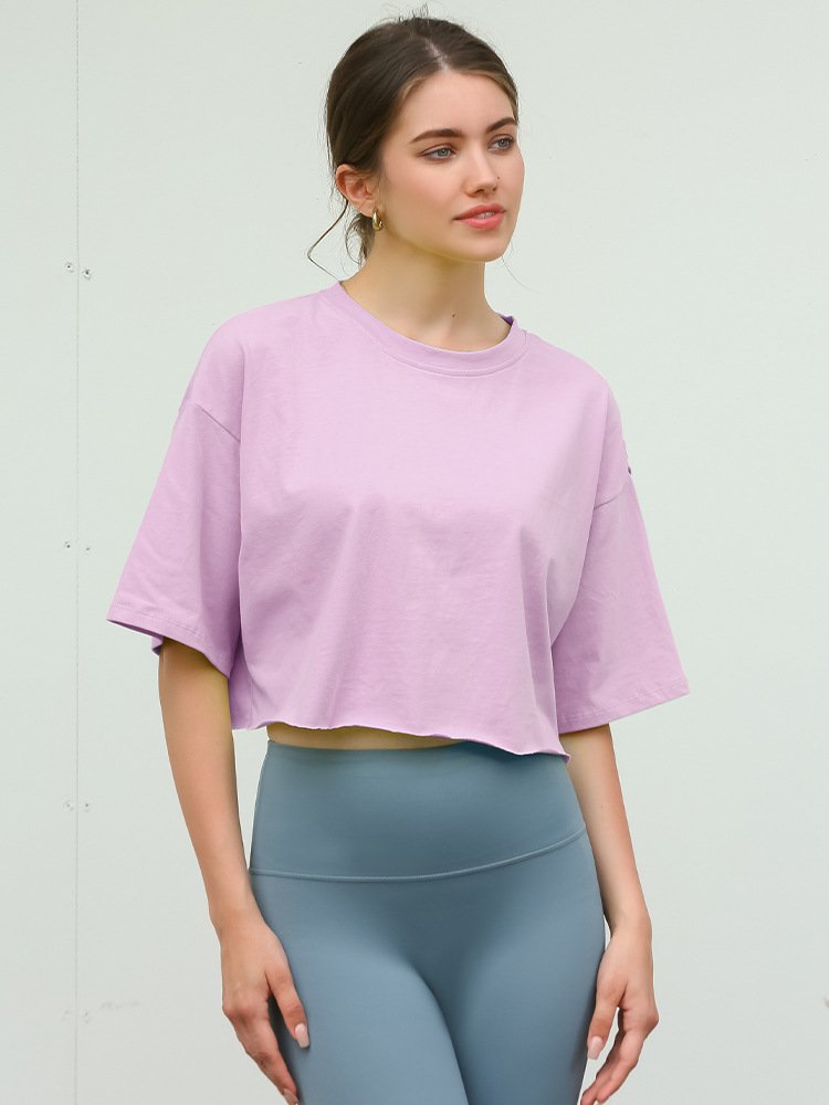Womens Casual Sportswear 100%Cotton Cropped T-shirt 220185 print logo 15
