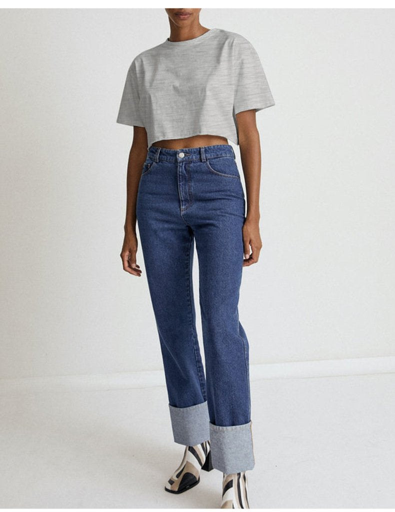 Womens Casual Sportswear 100%Cotton Cropped T-shirt 220185 print logo 42