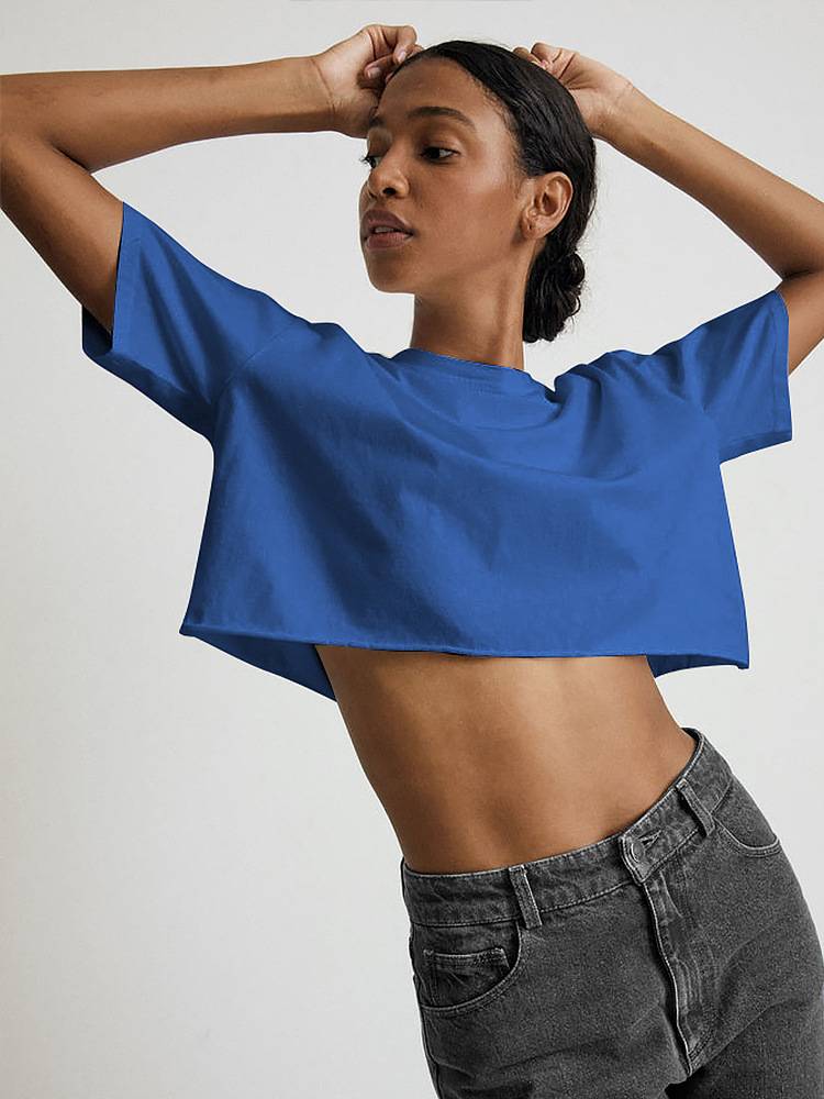 Womens Casual Sportswear 100%Cotton Cropped T-shirt 220185 print logo 12