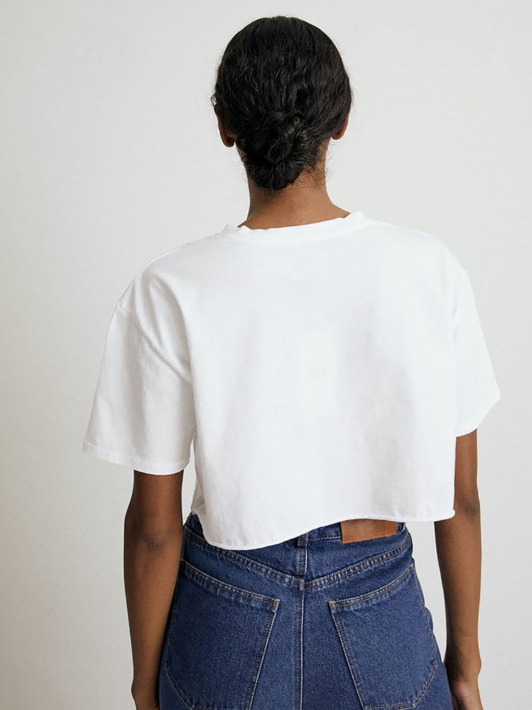 Womens Casual Sportswear 100%Cotton Cropped T-shirt 220185 print logo 16