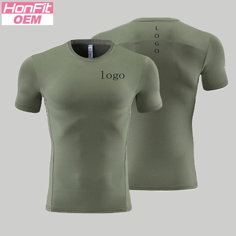 Mens Gym Running 90% polyester 10% spandex Compression Tshirt 235 print logo 24