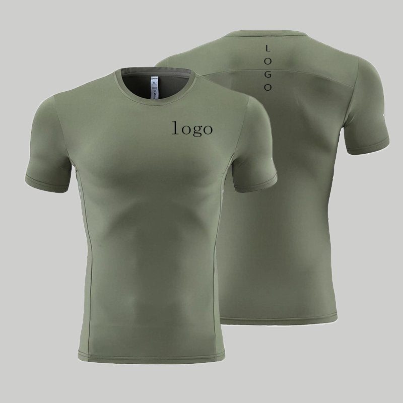 Mens Gym Running 90% polyester 10% spandex Compression Tshirt 235 print logo 5