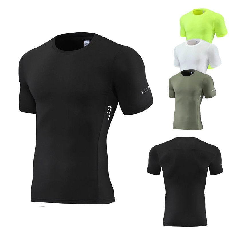 Mens Gym Running 90% polyester 10% spandex Compression Tshirt 235 print logo 25