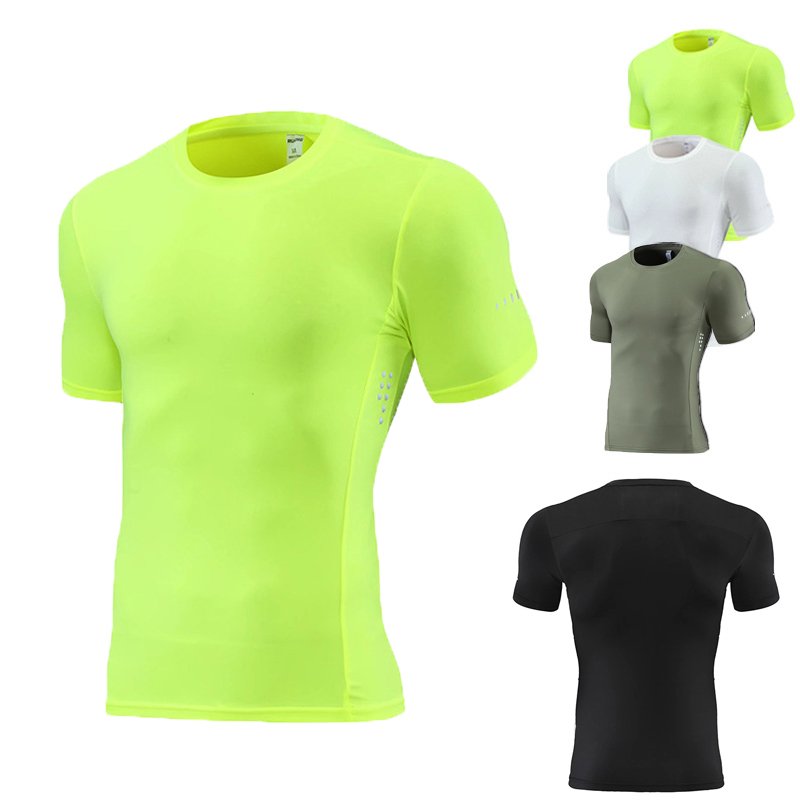 Mens Gym Running 90% polyester 10% spandex Compression Tshirt 235 print logo 26
