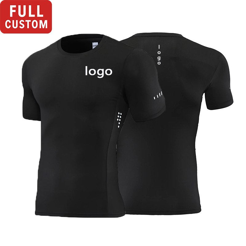 Mens Gym Running 90% polyester 10% spandex Compression Tshirt 235 print logo 3