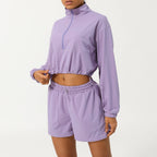 Womens Activewear Fitness  75%nylon 25%spandex 2 Piece Set 2418 jactket shorts Set print logo 25
