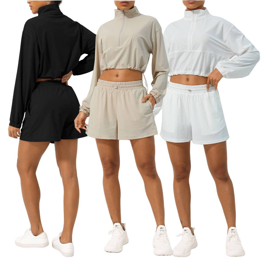 Womens Activewear Fitness  75%nylon 25%spandex 2 Piece Set 2418 jactket shorts Set print logo 5