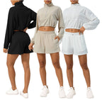 Womens Activewear Fitness  75%nylon 25%spandex 2 Piece Set 2418 jactket shorts Set print logo 5