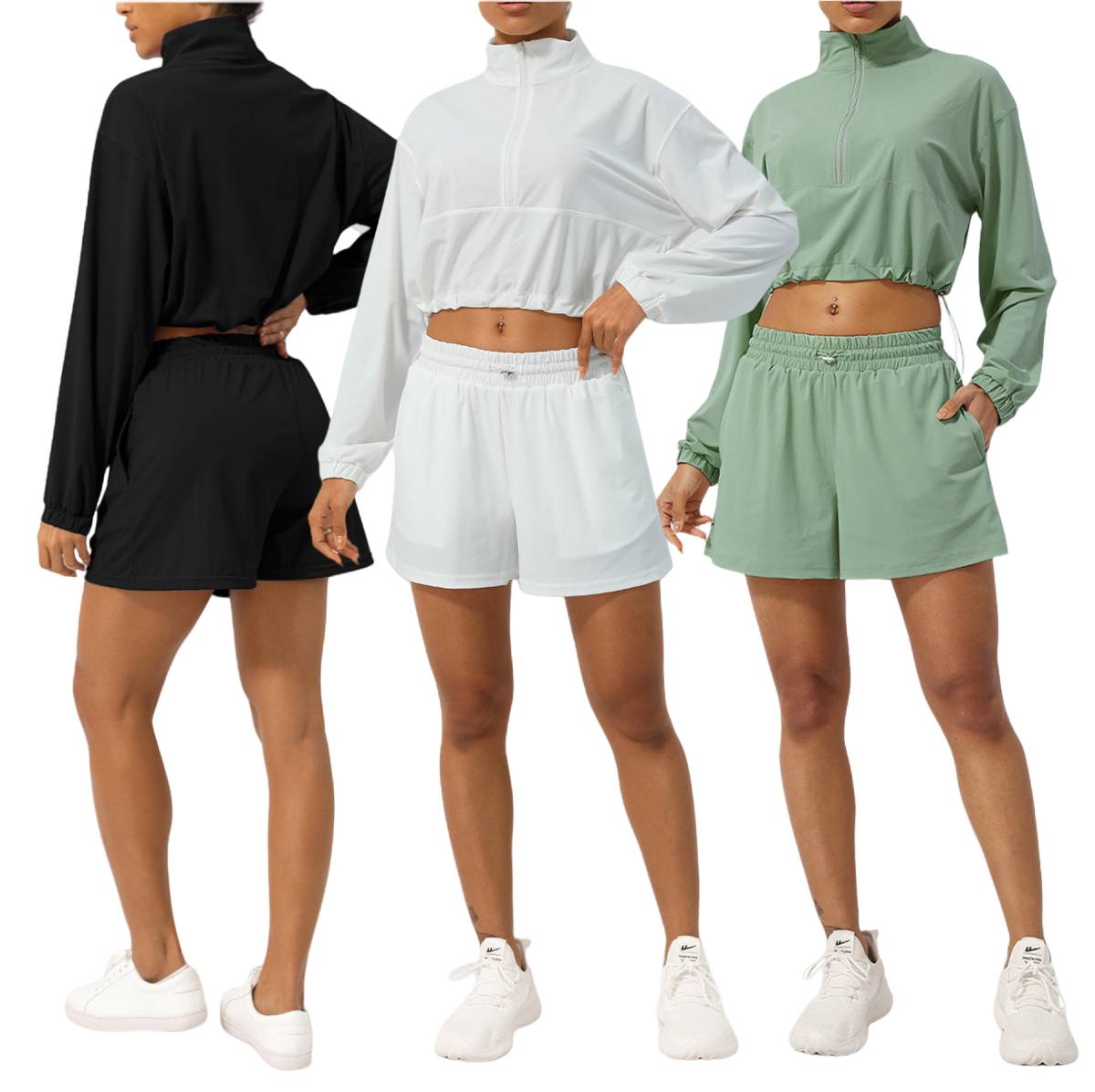 Womens Activewear Fitness  75%nylon 25%spandex 2 Piece Set 2418 jactket shorts Set print logo 2