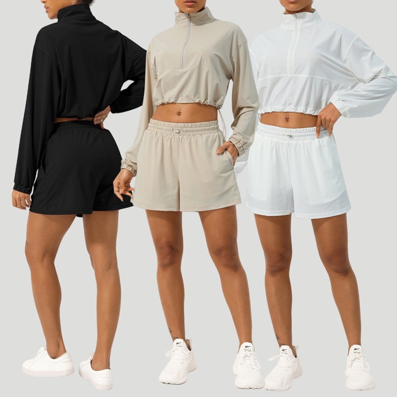 Womens Activewear Fitness  75%nylon 25%spandex 2 Piece Set 2418 jactket shorts Set print logo 6