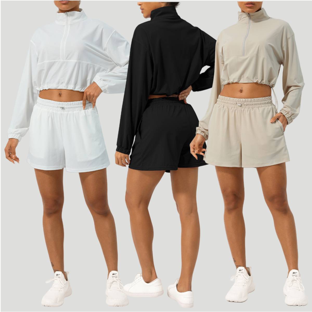 Womens Activewear Fitness  75%nylon 25%spandex 2 Piece Set 2418 jactket shorts Set print logo 3