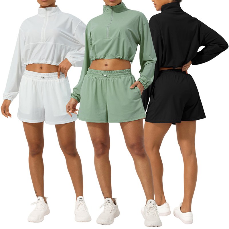 Womens Activewear Fitness  75%nylon 25%spandex 2 Piece Set 2418 jactket shorts Set print logo 7