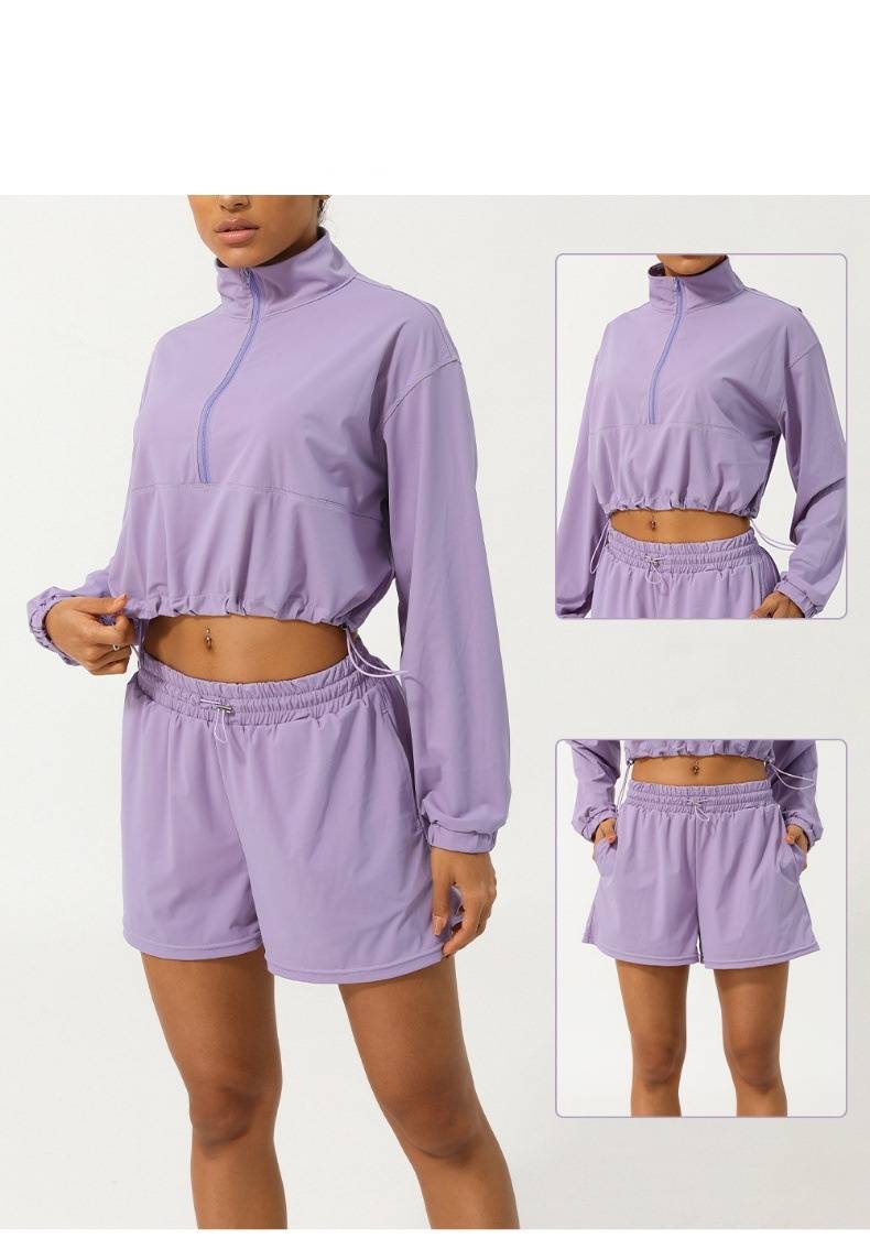 Womens Activewear Fitness  75%nylon 25%spandex 2 Piece Set 2418 jactket shorts Set print logo 19