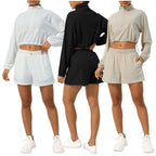 Womens Activewear Fitness  75%nylon 25%spandex 2 Piece Set 2418 jactket shorts Set print logo 4