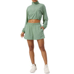 Womens Activewear Fitness  75%nylon 25%spandex 2 Piece Set 2418 jactket shorts Set print logo 40
