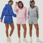 Womens Sportswear Workout 100%polyester Hoodie Shorts Set 2446 Set print logo 47