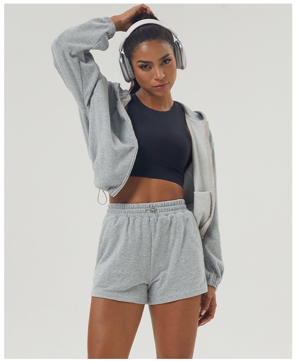 Womens Sportswear Workout 100%polyester Hoodie Shorts Set 2446 Set print logo 33