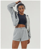 Womens Sportswear Workout 100%polyester Hoodie Shorts Set 2446 Set print logo 33