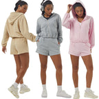 Womens Sportswear Workout 100%polyester Hoodie Shorts Set 2446 Set print logo 52
