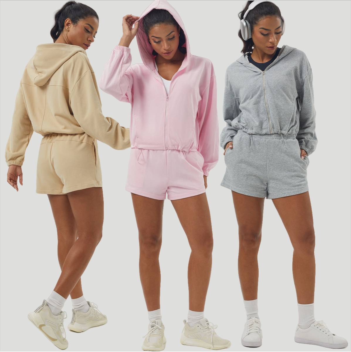 Womens Sportswear Workout 100%polyester Hoodie Shorts Set 2446 Set print logo 46