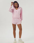 Womens Sportswear Workout 100%polyester Hoodie Shorts Set 2446 - Hoodie  print logo 29