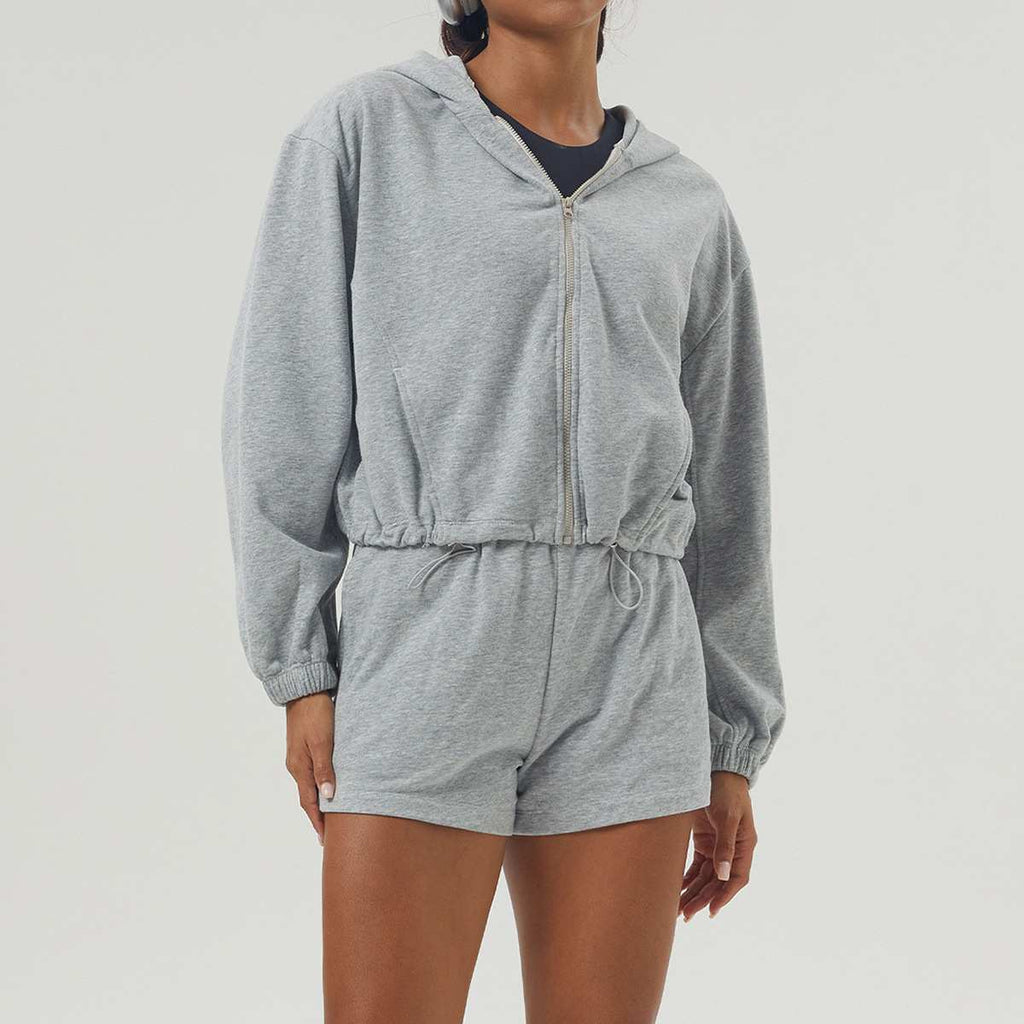 Womens Sportswear Workout 100%polyester Hoodie Shorts Set 2446 - Hoodie  print logo 9