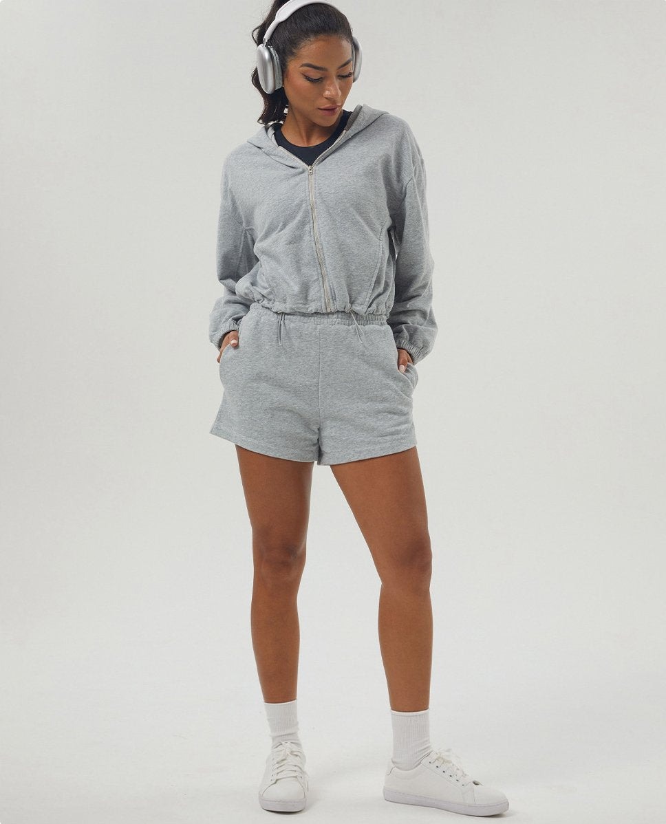 Womens Sportswear Workout 100%polyester Hoodie Shorts Set 2446 - Hoodie  print logo 25