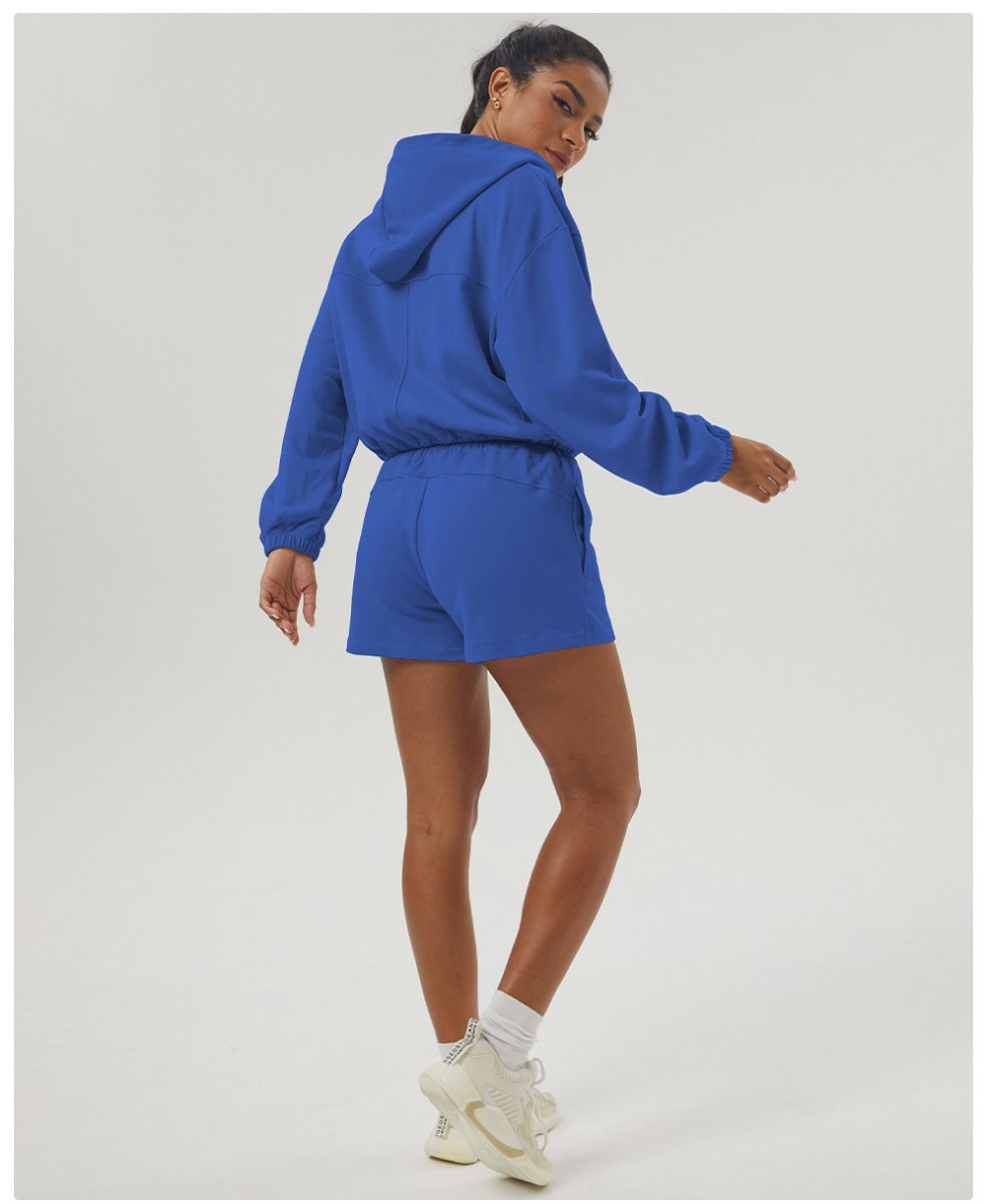 Womens Sportswear Workout 100%polyester Hoodie Shorts Set 2446 - Hoodie  print logo 33