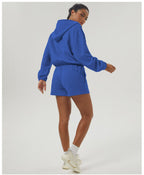 Womens Sportswear Workout 100%polyester Hoodie Shorts Set 2446 - Hoodie  print logo 33